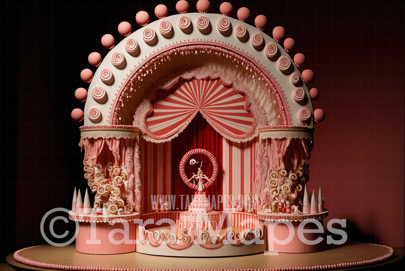 Christmas Digital Backdrop - Pink Nutcracker Theater Stage - Peppermint Candy Christmas Theater Digital Backdrop - Pink Christmas Digital Backdrop