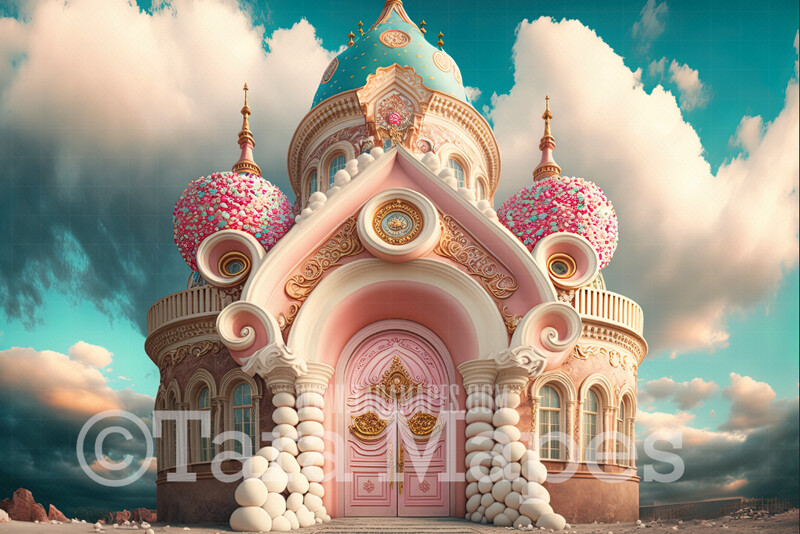 Candy Castle Digital Backdrop - Pink Peppermint Candy Christmas Castle Digital Backdrop - Pink Cotton Candy Castle Christmas Digital Backdrop