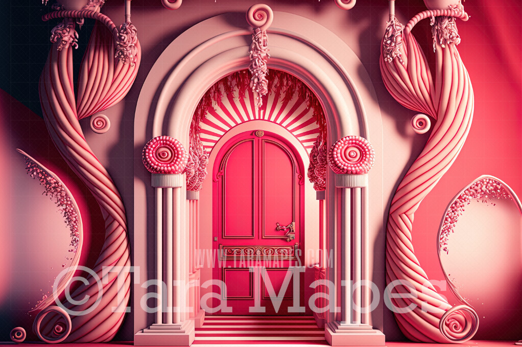Christmas Digital Backdrop - Pink Peppermint Candy Arch - Peppermint Candy Christmas Door Digital Backdrop - Pink Christmas Digital Backdrop