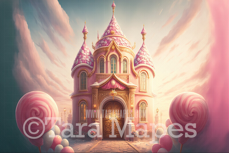 Candy Castle Digital Backdrop -  Pink Peppermint Candy Christmas Castle Digital Backdrop - Pink Cotton Candy Castle - Sugar Plum Christmas Digital Backdrop
