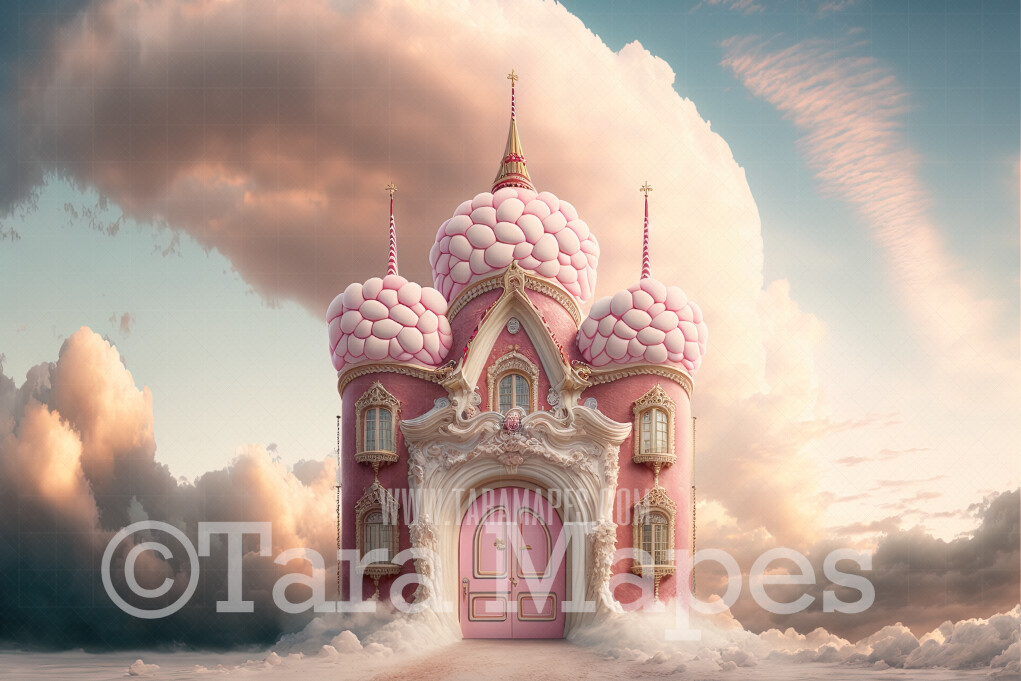 Christmas Castle Digital Backdrop -  Pink Peppermint Candy Christmas Castle Digital Backdrop - Pink Cotton Candy Castle Christmas Digital Backdrop