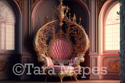 Ornate Pink and Gold  Throne Digital Backdrop - Pink Throne in Victorian Room - Luxury Throne -  Digital Background JPG