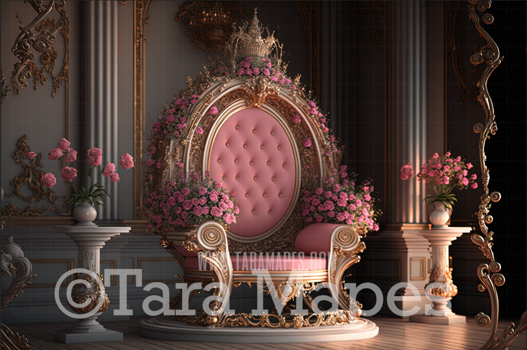 Ornate Pink and Gold Throne Digital Backdrop - Pink Throne in Victorian Room - Luxury Throne - Digital Background JPG
