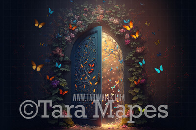 Magic Door Digital Backdrop - Glowing Door with Butterflies and Flowers - Butterfly Door  Encanto Puerta (Charm Door)  Digital Background JPG