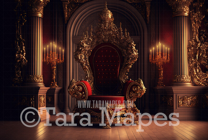 Ornate Gold and Red Throne Digital Backdrop - Vintage Room with Roses - Victorian Room with Luxury Throne -  Digital Background JPG