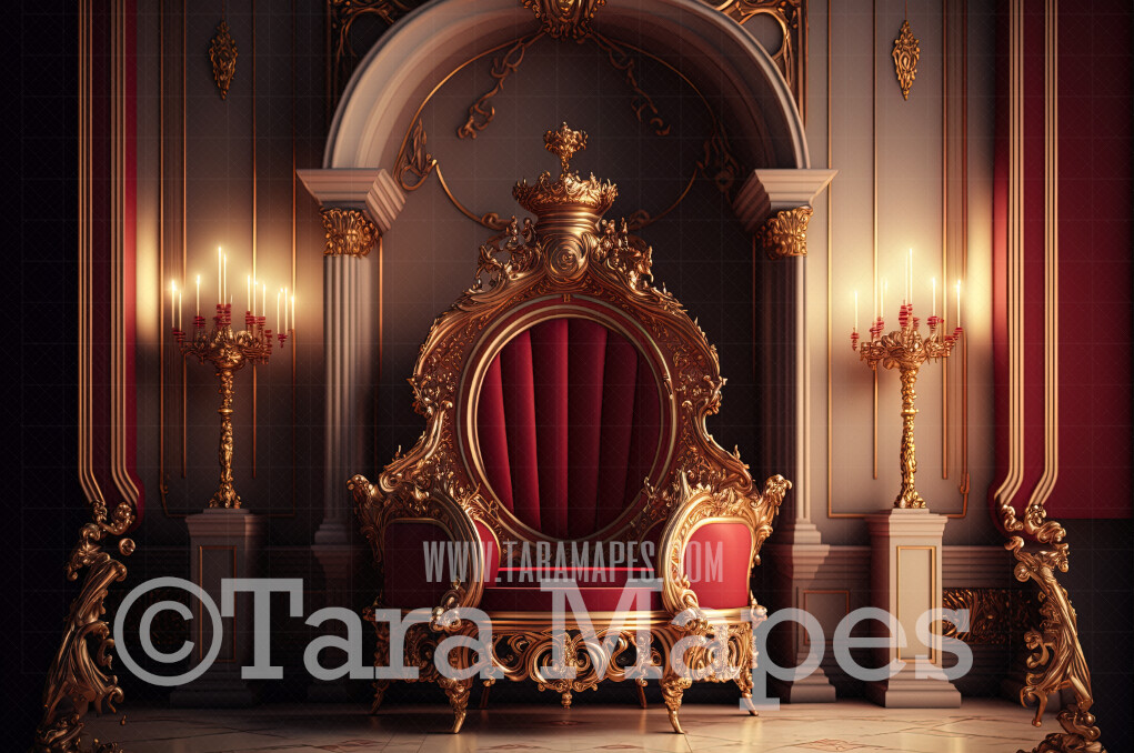 Ornate Gold and Red Throne Digital Backdrop - Vintage Room with Roses - Victorian Room with Luxury Throne Flowers -  Digital Background JPG