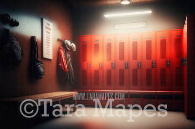 Red Sports Locker Room -Locker Room Sports Digital Backdrop - Lockers Digital Background JPG file