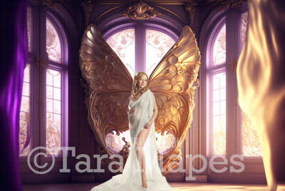 Butterfly Wings in Ornate Room Digital Background - Butterfly Wing Room Digital Backdrop - Palace Wings Digital Background JPG file