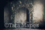 Old Vintage Room with Floral Arch Digital Background (JPG FILE) - Abandoned Room with Overgrown Flowers - Old Greenhouse Grunge Digital Background