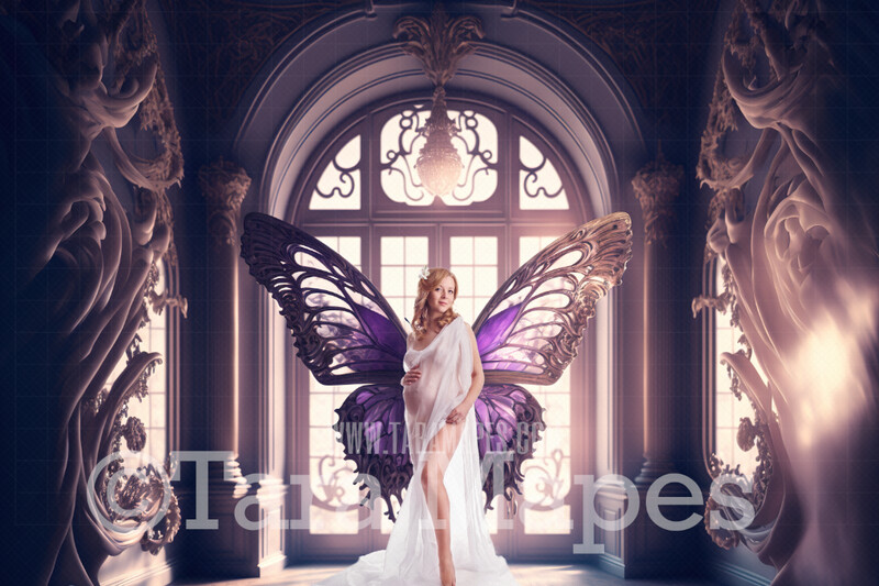 Butterfly Wings in Ornate Room Digital Background - Butterfly Wing Room Digital Backdrop - Palace Wings Digital Background JPG file