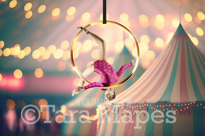 Circus Digital Background - Aerial Ring with Circus Tents and Bokeh Lights - Circus Grounds Digital Background (JPG FILE)