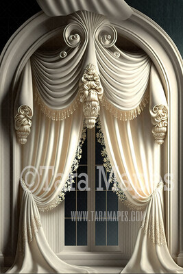 Ornate Room Digital Backdrop - Baroque Room with Silk Curtains  Digital Background JPG