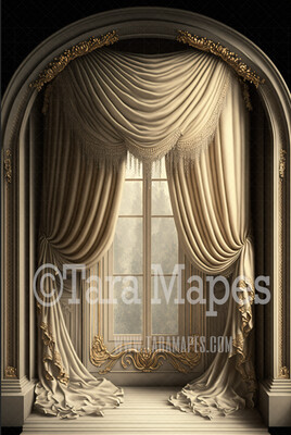 Ornate Room Digital Backdrop - Baroque Room with Silk Curtains  Digital Background JPG