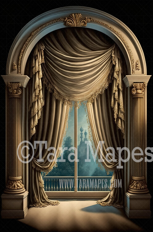 Ornate Room Digital Backdrop - Baroque Room with Silk Curtains  Digital Background JPG
