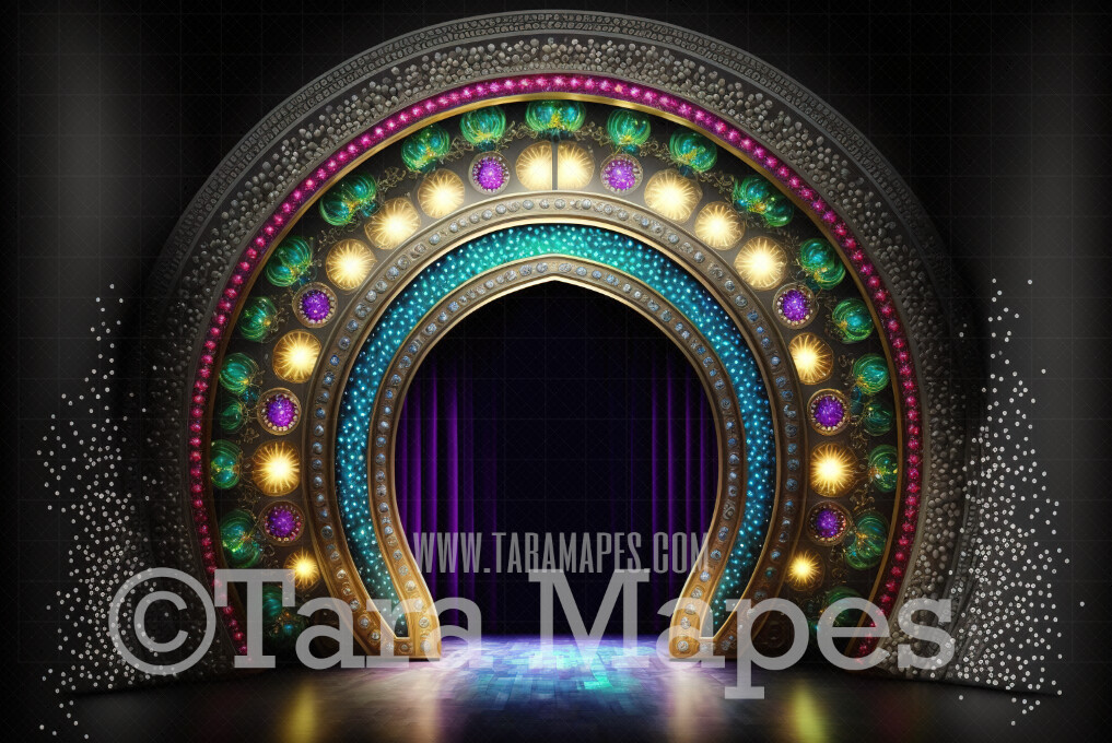Jeweled Stage Digital Backdrop - Rhinestone Gem Stage with Lights- Pageant Dance Digital Background JPG