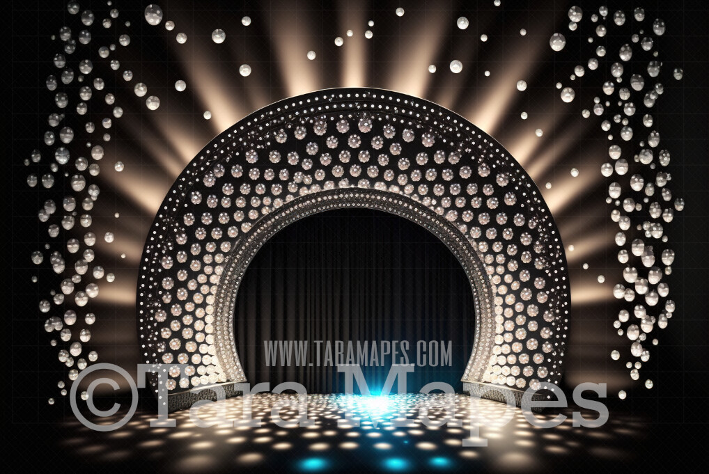 Jeweled Stage Digital Backdrop - Rhinestone Gem Stage with Lights- Pageant Dance Drag Digital Background JPG