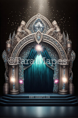 Jeweled Stage Digital Backdrop - Rhinestone Gem Stage with Lights- Pageant Dance  Drag Digital Background JPG