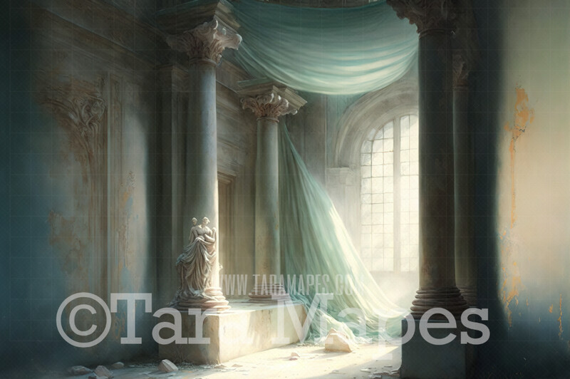 Roman Ruins Digital Background (JPG FILE) - Abandoned Ruins with Pillars and Flowing Curtains- Renaissance Style Painterly Abandoned Digital Background