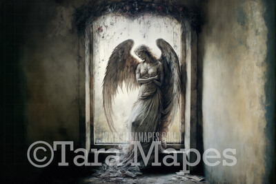 Angel Sculpture in Abandoned Room Digital Background (JPG FILE) - Abandoned Ruins with Angel- Renaissance Style Painterly Abandoned Digital Background