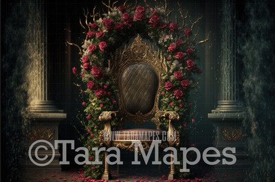 Rose Throne Digital Backdrop - Ornate Throne - Throne of Roses Digital Background JPG