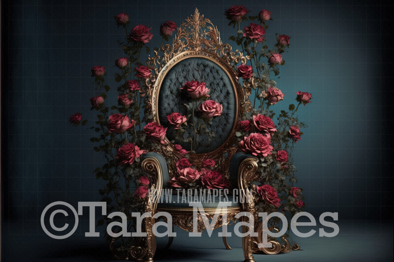Rose Throne Digital Backdrop - Ornate Throne - Throne of Roses Digital Background JPG