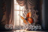 Ornate Room Digital Backdrop - Garden Room with Butterfly and Silk Curtains - Butterfly Room  Digital Background JPG