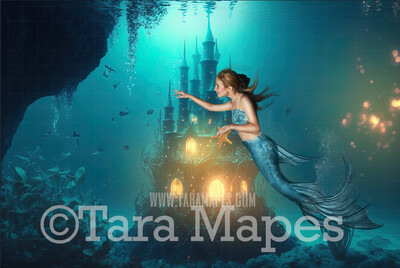 Mermaid Castle Digital Backdrop - Underwater Castle Digital Background - Mermaid Ocean Castle - Digital Background JPG