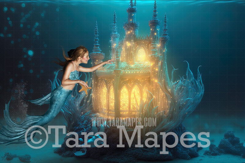 Mermaid Castle Digital Backdrop - Underwater Castle Digital Background - Mermaid Ocean Castle - Digital Background JPG