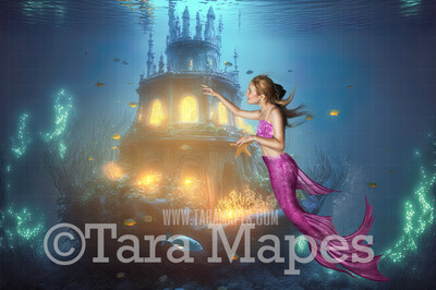 Mermaid Castle Digital Backdrop - Underwater Castle Digital Background - Mermaid Ocean Castle - Digital Background JPG