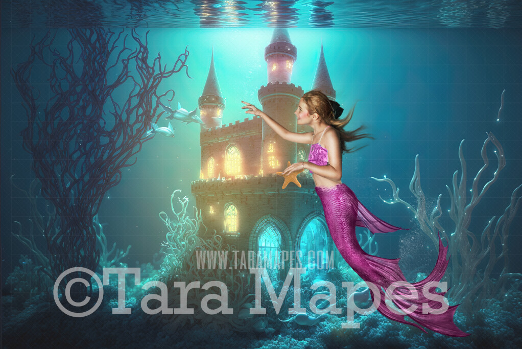 Mermaid Castle Digital Backdrop - Underwater Castle Digital Background - Mermaid Ocean Castle - Digital Background JPG