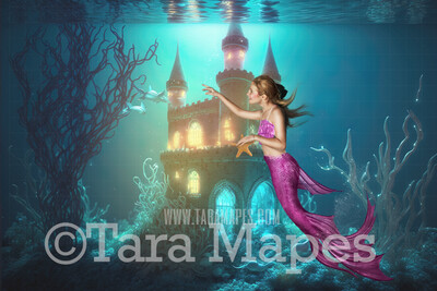 Mermaid Castle Digital Backdrop - Underwater Castle Digital Background - Mermaid Ocean Castle - Digital Background JPG