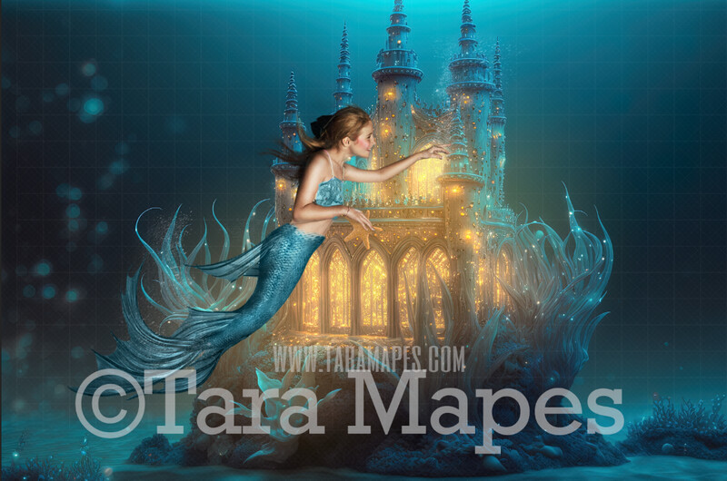 Mermaid Castle Digital Backdrop - Underwater Castle Digital Background - Mermaid Ocean Castle - Digital Background JPG