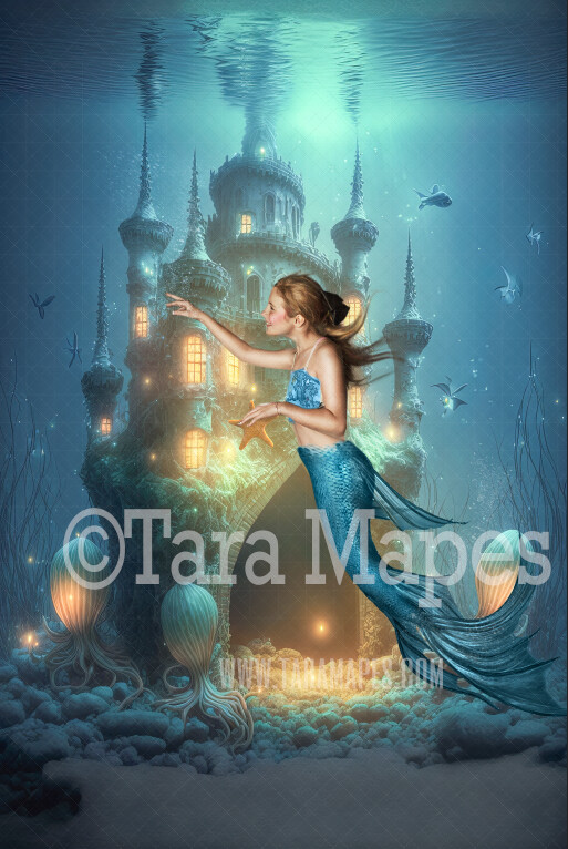 Mermaid Castle Digital Backdrop - Underwater Castle Digital Background - Mermaid Ocean Castle - Digital Background JPG