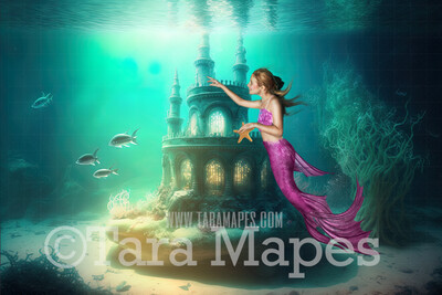 Mermaid Castle Digital Backdrop - Underwater Castle Digital Background - Mermaid Ocean Castle - Digital Background JPG