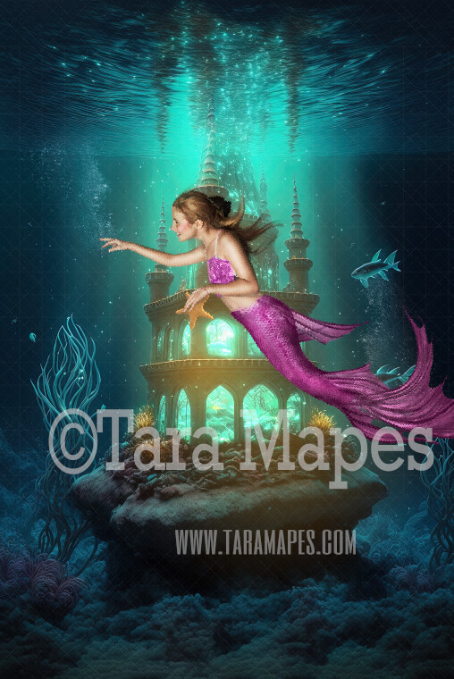 Mermaid Castle Digital Backdrop - Underwater Castle Digital Background - Mermaid Ocean Castle - Digital Background JPG