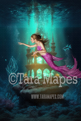 Mermaid Castle Digital Backdrop - Underwater Castle Digital Background - Mermaid Ocean Castle - Digital Background JPG