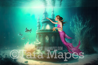 Mermaid Castle Digital Backdrop - Underwater Castle Digital Background - Mermaid Ocean Castle - Digital Background JPG