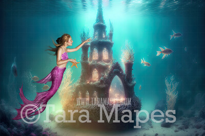 Mermaid Castle Digital Backdrop - Underwater Castle Digital Background - Mermaid Ocean Castle - Digital Background JPG