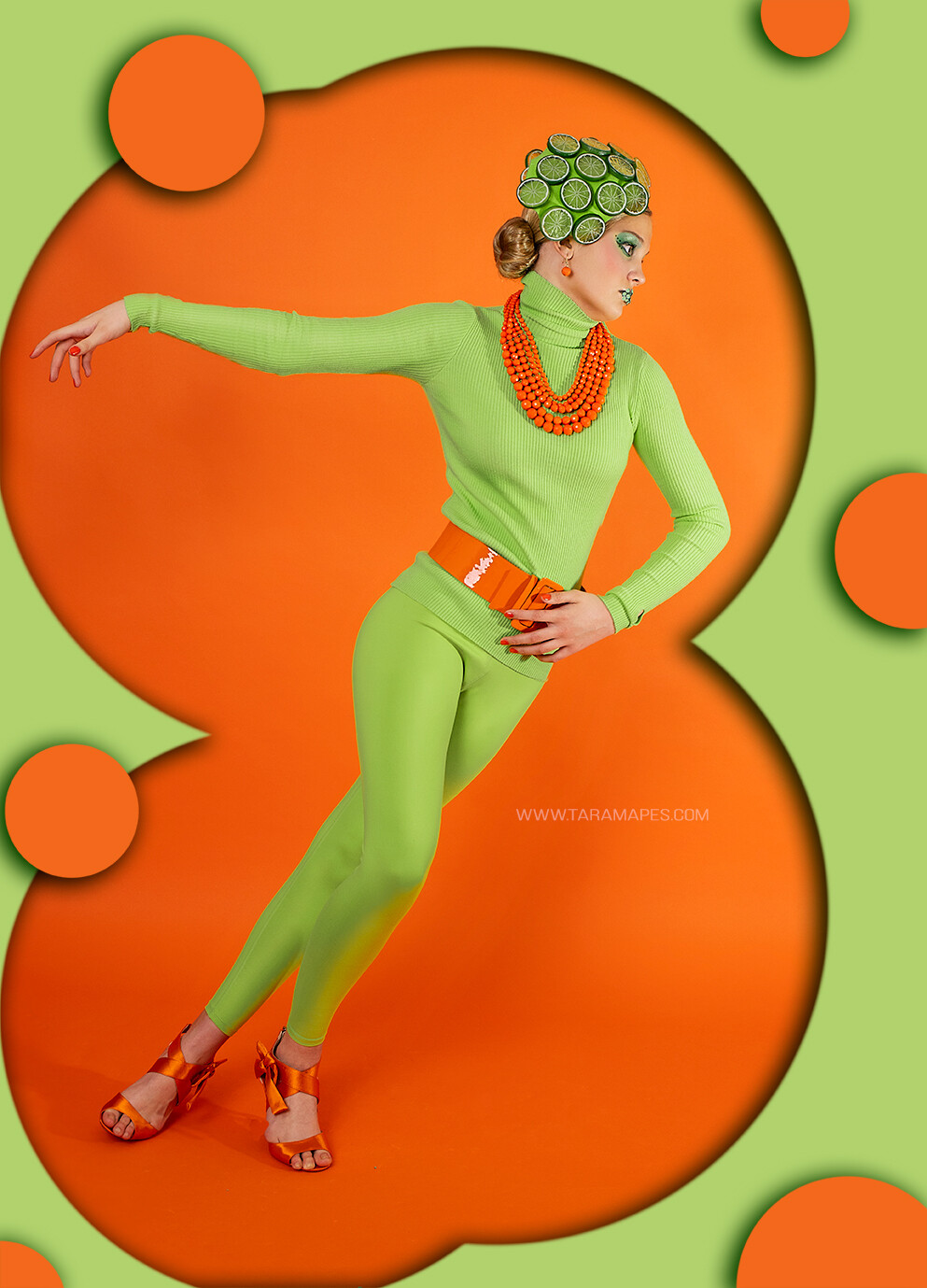 Orange and Green Retro Digital Backdrop - Funky Colorful Digital Background JPG