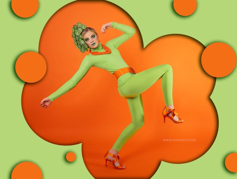 Orange and Green Retro Digital Backdrop - Funky Colorful Digital Background JPG