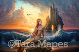 Mermaid Beach Digital Backdrop - Mermaid Castle Emerging from Ocean - Mermaid Ocean Castle - Mermaid Beach Castle Digital Background JPG