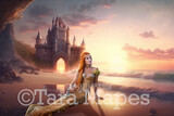 Mermaid Beach Digital Backdrop - Mermaid Castle Emerging from Ocean - Mermaid Ocean Castle - Mermaid Beach Castle Digital Background JPG