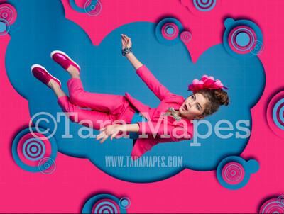 Pink and Blue Retro Digital Backdrop - Magenta and Teal Funky Colorful Digital Background JPG