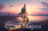 Mermaid Beach Digital Backdrop - Mermaid Castle Emerging from Ocean - Mermaid Ocean Castle - Mermaid Beach Castle Digital Background JPG