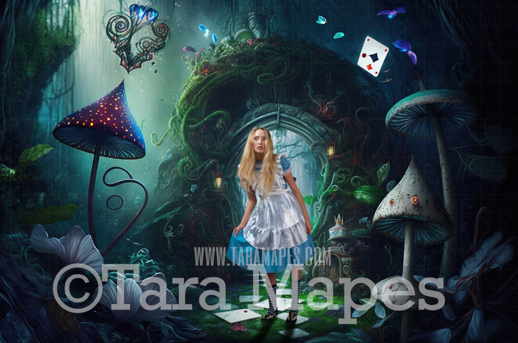 Alice Digital Backdrop - Wonderland Forest - Wonderland Enchanted Land- JPG File - Wonderland Digital Background