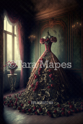 Roses Gown Digital Backdrop - Ornate Roses Romantic Goddess Gown Digital - Valentine Digital Gown -  JPG File Digital Background