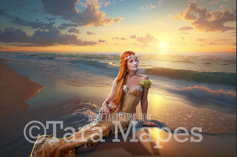 Mermaid Beach Digital Backdrop - Pastel Beach Ocean - Mermaid Ocean Beach - Mermaid Beach Digital Background JPG
