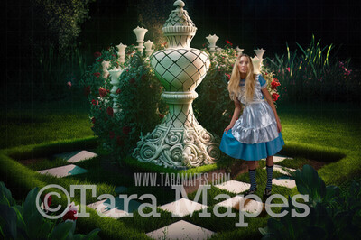 Alice Digital Backdrop - Wonderland  Chess Game Garden - Wonderland Enchanted Chess Board- JPG File - Wonderland Digital Background