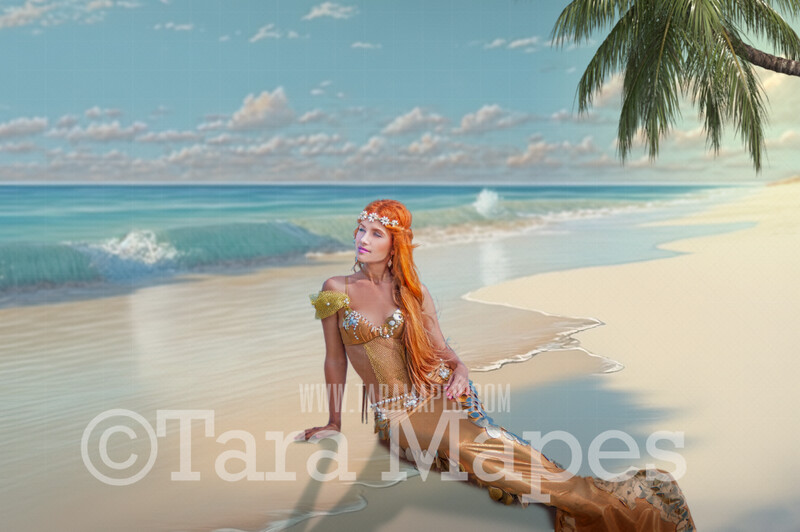 Mermaid Beach Digital Backdrop - Pastel Beach Ocean - Mermaid Ocean Beach - Mermaid Beach Digital Background JPG