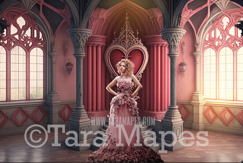 Valentine Castle Digital Backdrop -  Interior of Heart Castle - Ornate Pink  Castle Room Digital Backdrop